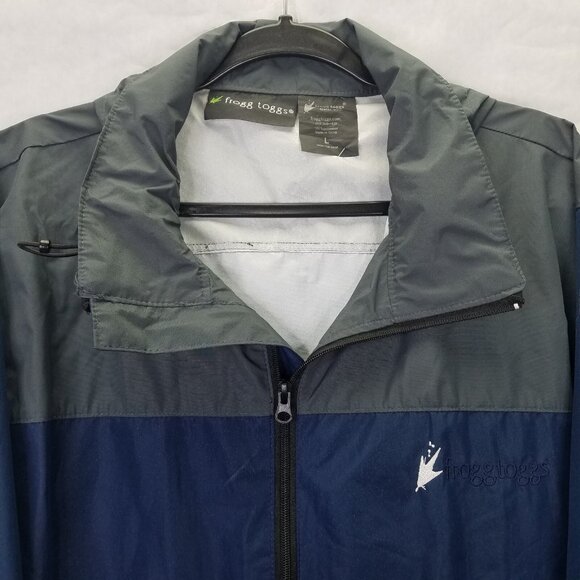 Frogg Toggs Jacket Men L Blue Gray Nylon Hooded Full Zip Rain Coat Windbreaker - Picture 3 of 16
